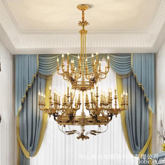 French Villa Copper Crystal Chandelier for Grand Living Room 40 + 20 heads (diameter 170cm, height 230cm)