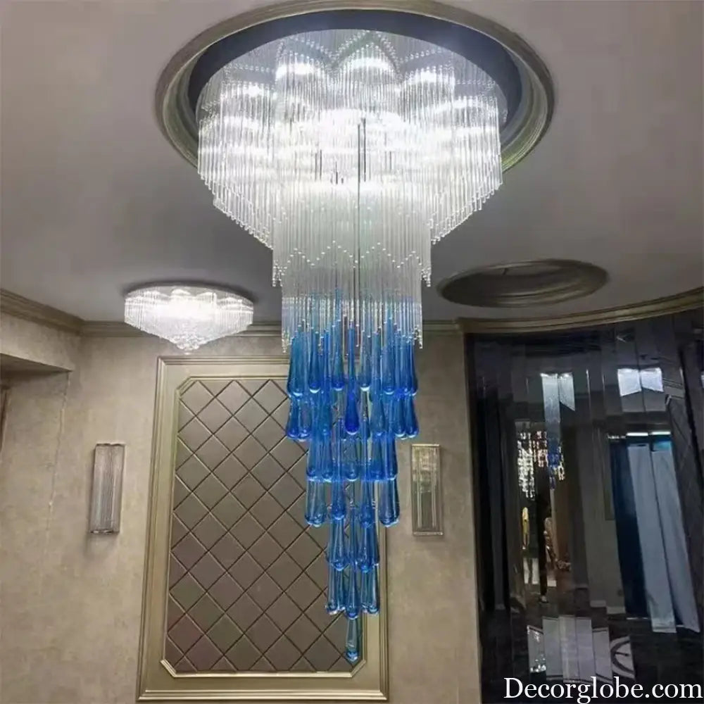 Liana Custom Build Blue Waterdrop Glass Chandelier Chandelier