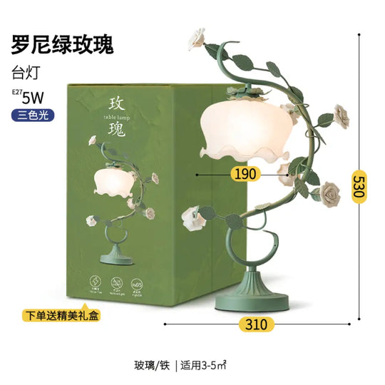 Flower Table Lamp American Pastoral Style Warm Romantic Bedroom Bedside Lamp led Internet Celebrity ins Style Gift