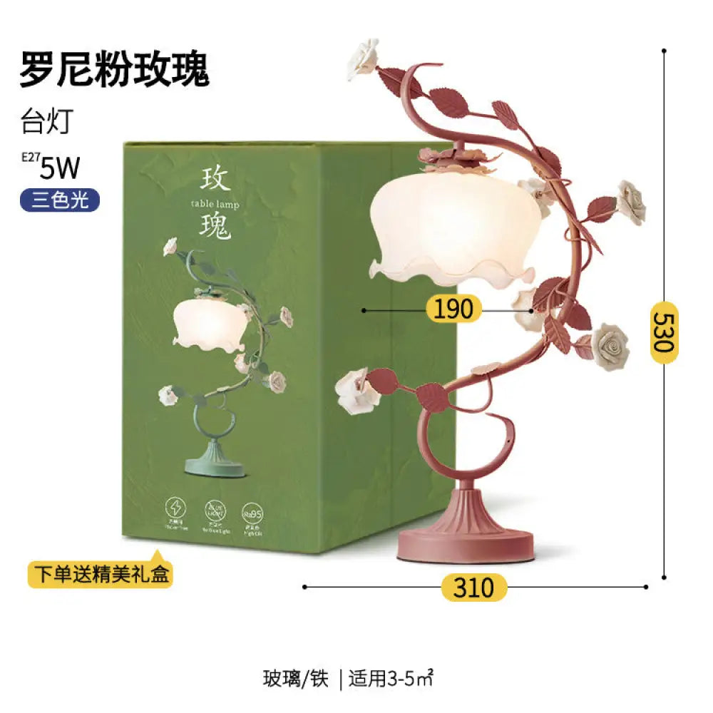 Flower Table Lamp American Pastoral Style Warm Romantic Bedroom Bedside Lamp led Internet Celebrity ins Style Gift