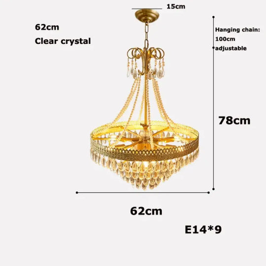 E14 LED French K9 Crystal Hanging Lamps Ceiling Chandelier Lighting Suspension Luminaire Lampen Entry Way Balcony