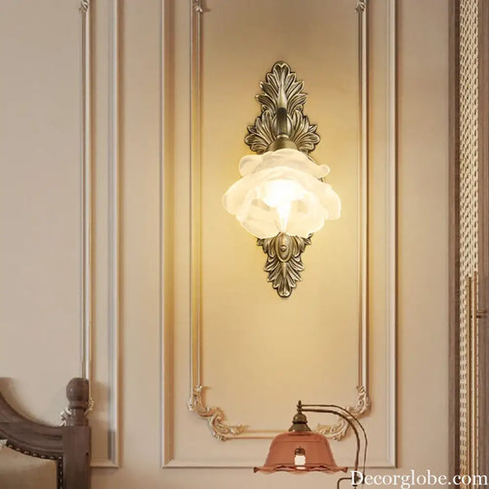 Retro Copper Wall Lamp Bedroom Bedside Medieval Style Living Room Background Flower Led Lighting