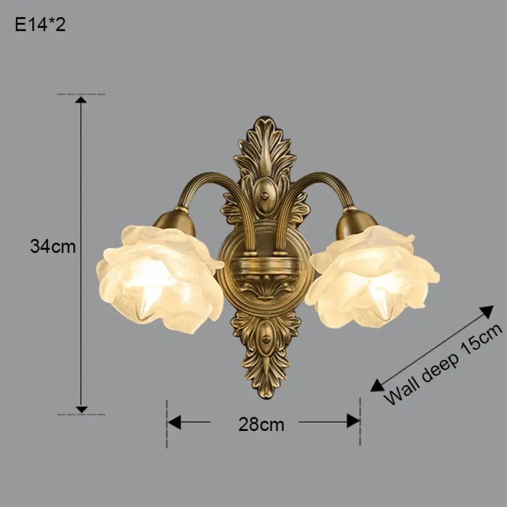 Retro Copper Wall Lamp Bedroom Bedside Medieval Style Living Room Background Flower Led Lighting - 2 flowers / China