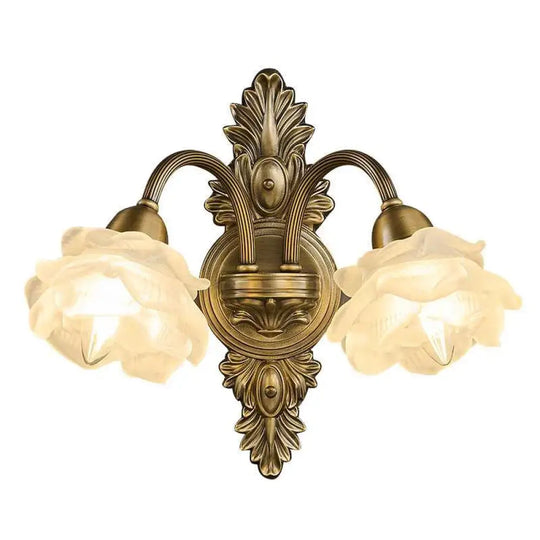 Retro Copper Wall Lamp Bedroom Bedside Medieval Style Living Room Background Flower Led Lighting