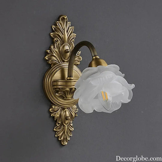 Retro Copper Wall Lamp Bedroom Bedside Medieval Style Living Room Background Flower Led Lighting