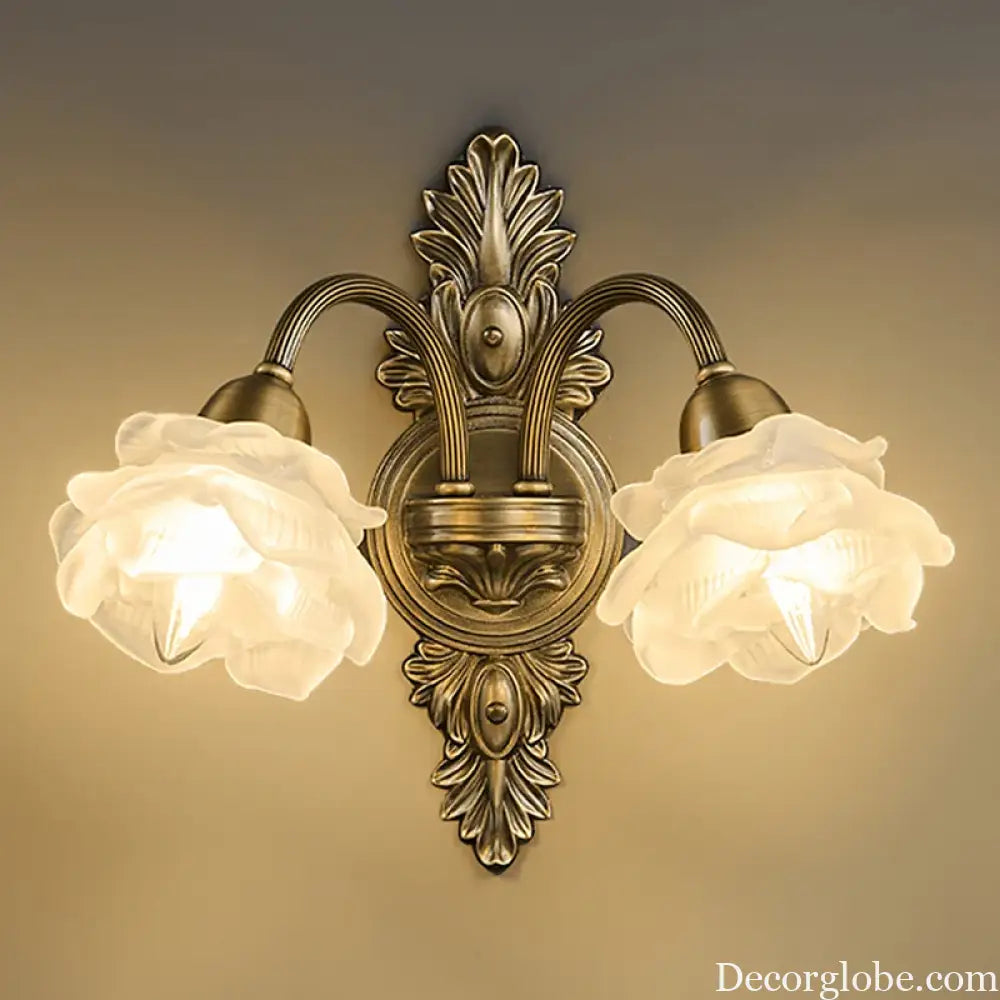 Retro Copper Wall Lamp Bedroom Bedside Medieval Style Living Room Background Flower Led Lighting