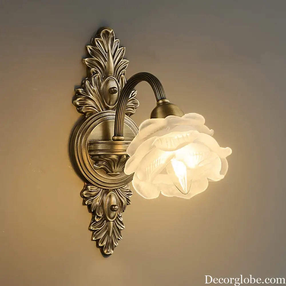 Retro Copper Wall Lamp Bedroom Bedside Medieval Style Living Room Background Flower Led Lighting