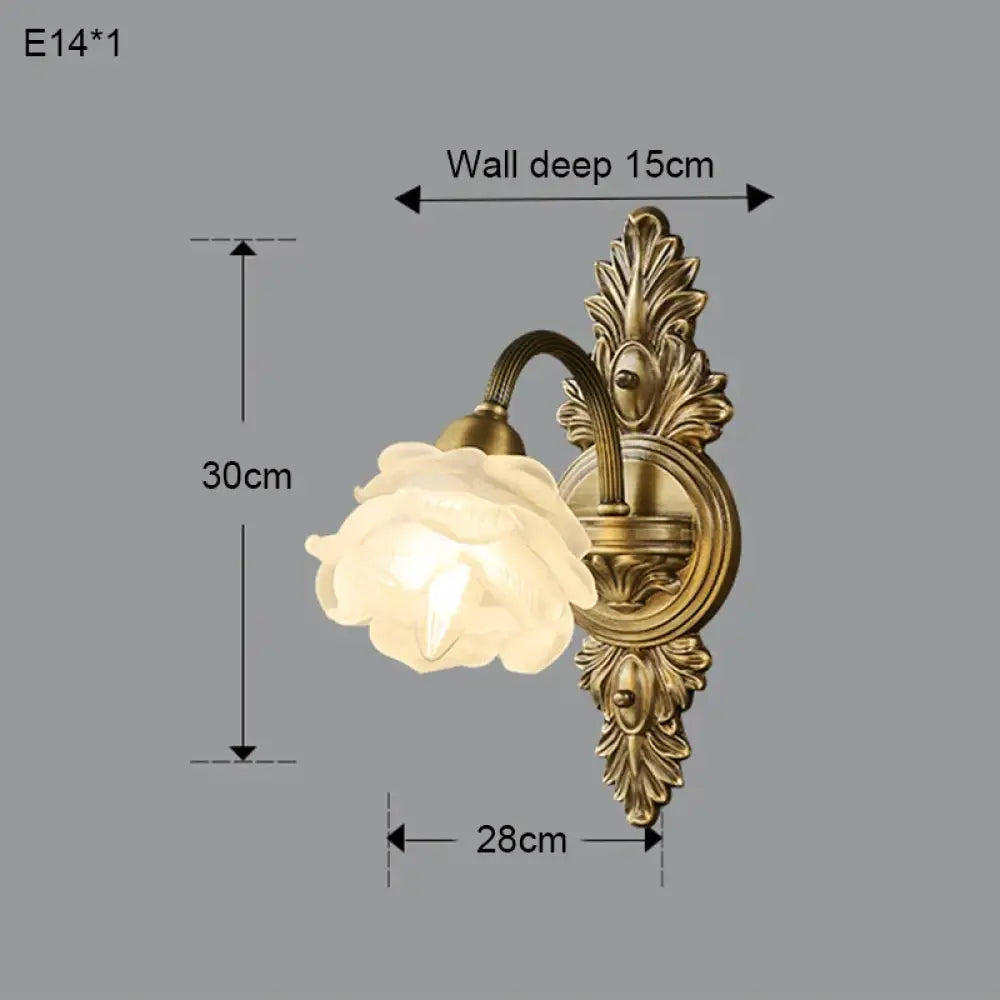 Retro Copper Wall Lamp Bedroom Bedside Medieval Style Living Room Background Flower Led Lighting - single flower
