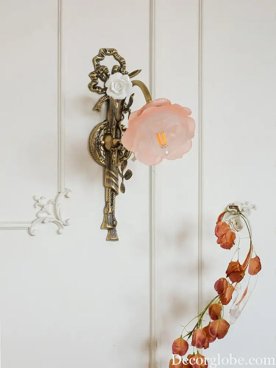 Vintage All Copper Wall Lamp Classical Luxury Flower Lamp Bedside Lamp Aisle Lamp LED Glass Lights Room Decor Lighting