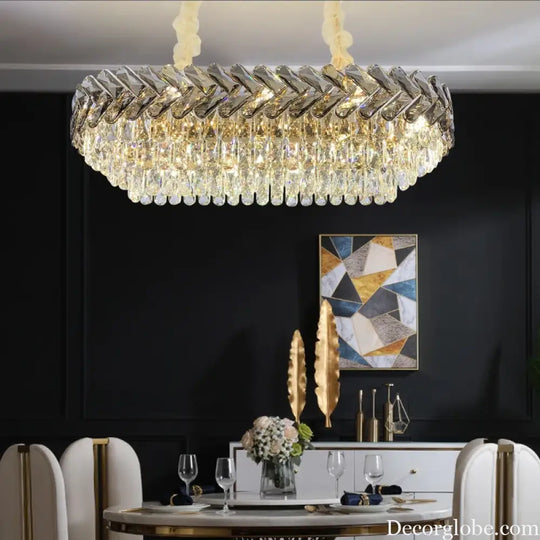 Luxury Living Room Crystal Chandelier - Elegance in Round Gold Design with LED Illumination - DecorGlobe