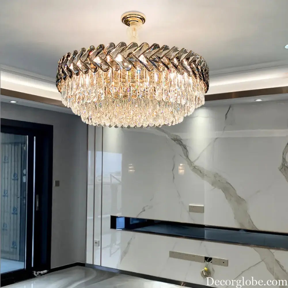 Luxury Living Room Crystal Chandelier - Elegance in Round Gold Design with LED Illumination - DecorGlobe
