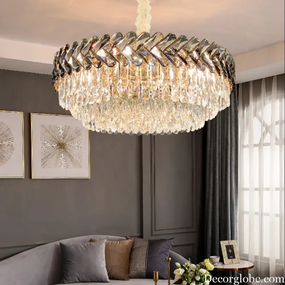 Luxury Living Room Crystal Chandelier - Elegance in Round Gold Design with LED Illumination - DecorGlobe