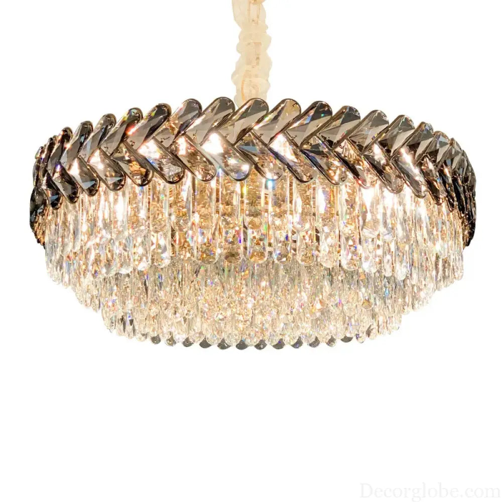 Luxury Living Room Crystal Chandelier - Elegance in Round Gold Design with LED Illumination - DecorGlobe