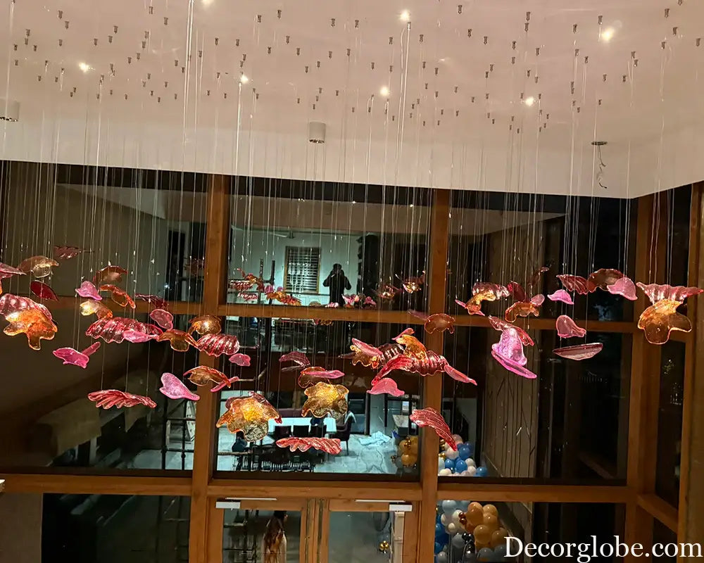 Lobby Staircase Red Purple Ceiling Chandelier Light Banquet Hall Large Luxury Irregular Glass Decorative Chandelier