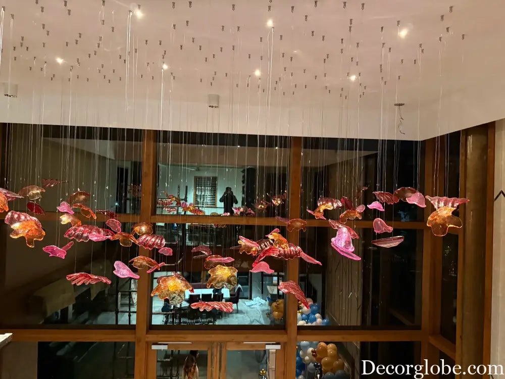 Lobby Staircase Red Purple Ceiling Chandelier Light Banquet Hall Large Luxury Irregular Glass Decorative Chandelier