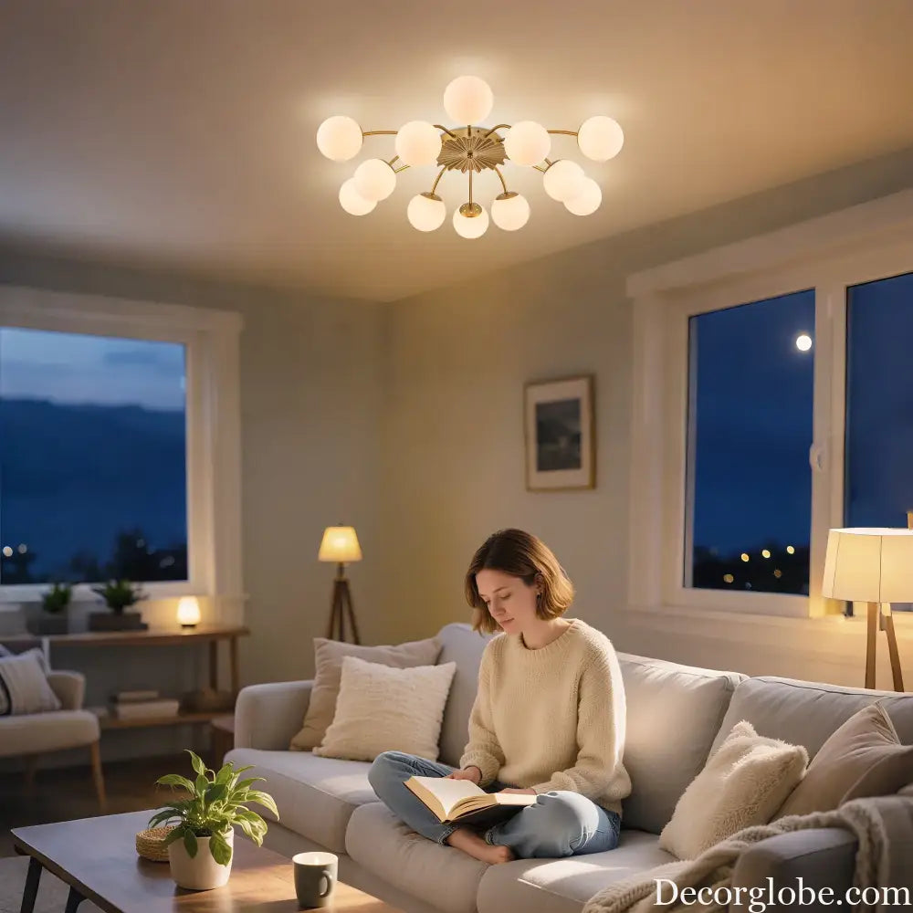 LONGREE 12-light Gold Finish Semiflush Mount Ceiling Light Milk Opal Glass Bubble Modern Ceiling Light Fixture