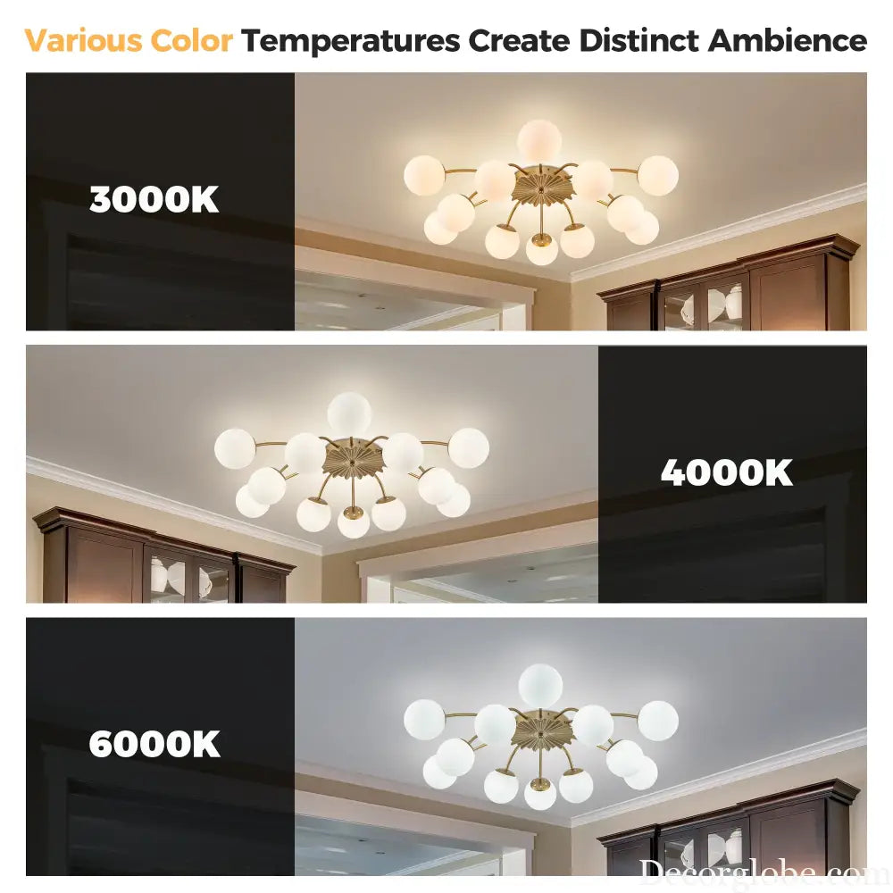 LONGREE 12-light Gold Finish Semiflush Mount Ceiling Light Milk Opal Glass Bubble Modern Ceiling Light Fixture
