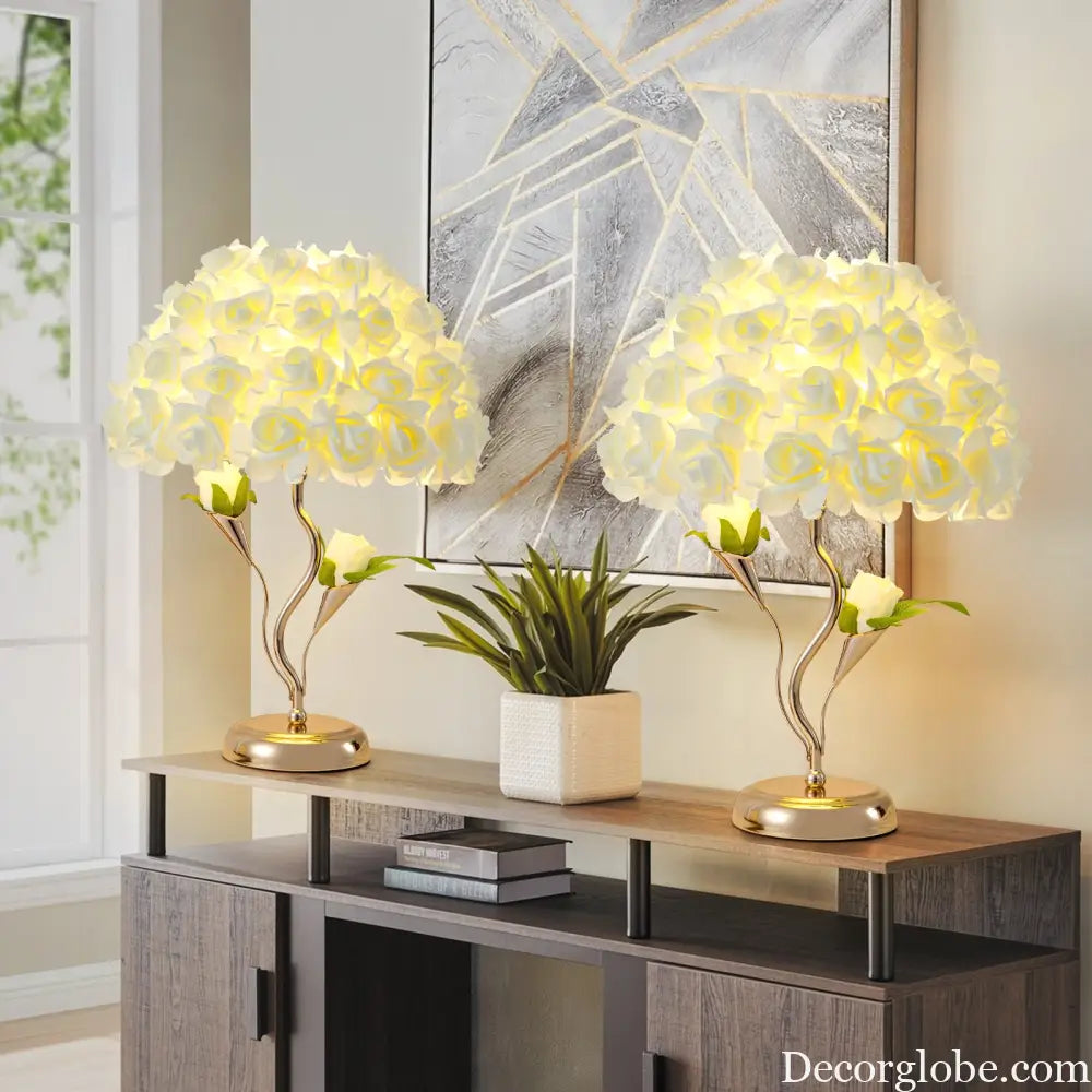 Rose Flower Table Lamp Fabric Rose Flower Table Lamp Simulated Rose Flower Table Lamp Wedding Gift Bedside Decoration