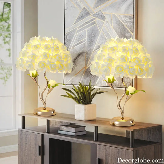 Rose Flower Table Lamp Fabric Rose Flower Table Lamp Simulated Rose Flower Table Lamp Wedding Gift Bedside Decoration