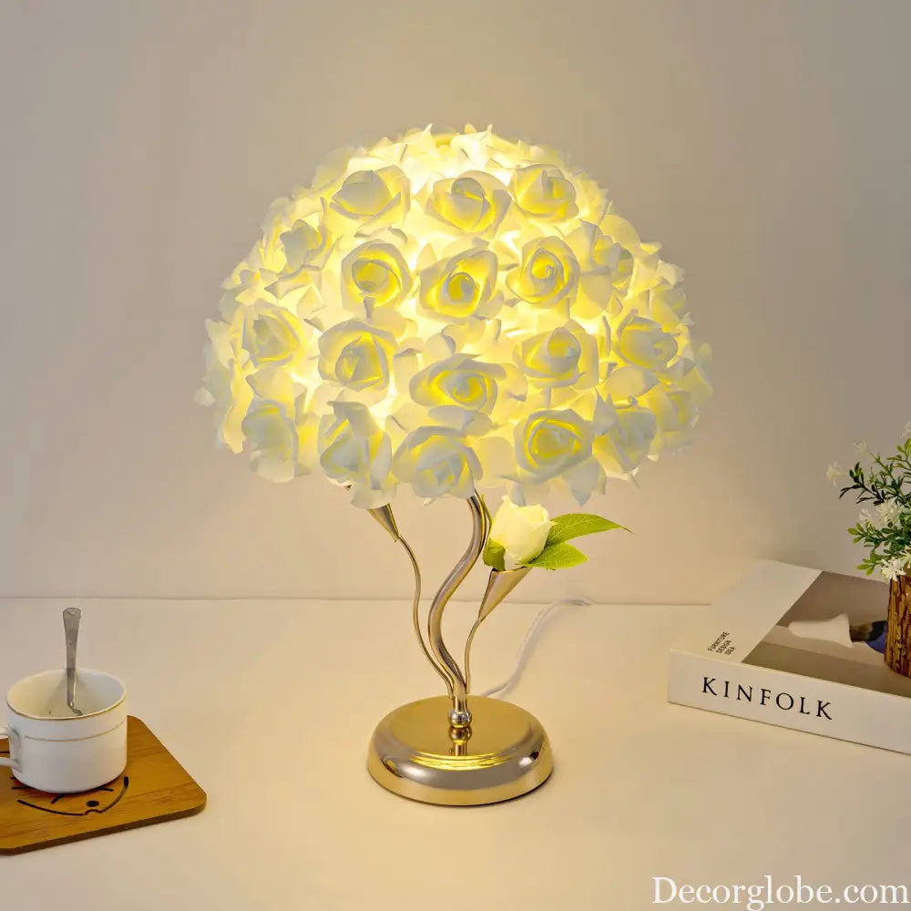 Rose Flower Table Lamp Fabric Rose Flower Table Lamp Simulated Rose Flower Table Lamp Wedding Gift Bedside Decoration