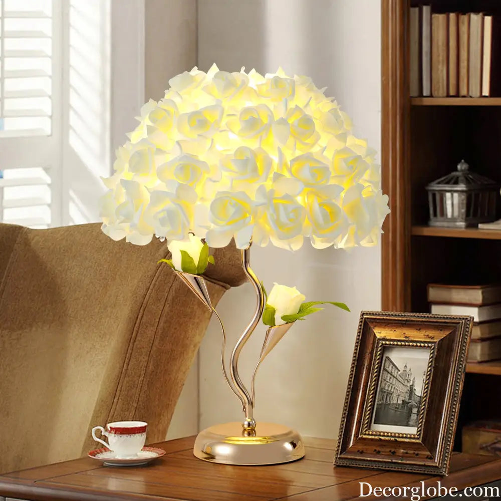 Rose Flower Table Lamp Fabric Rose Flower Table Lamp Simulated Rose Flower Table Lamp Wedding Gift Bedside Decoration