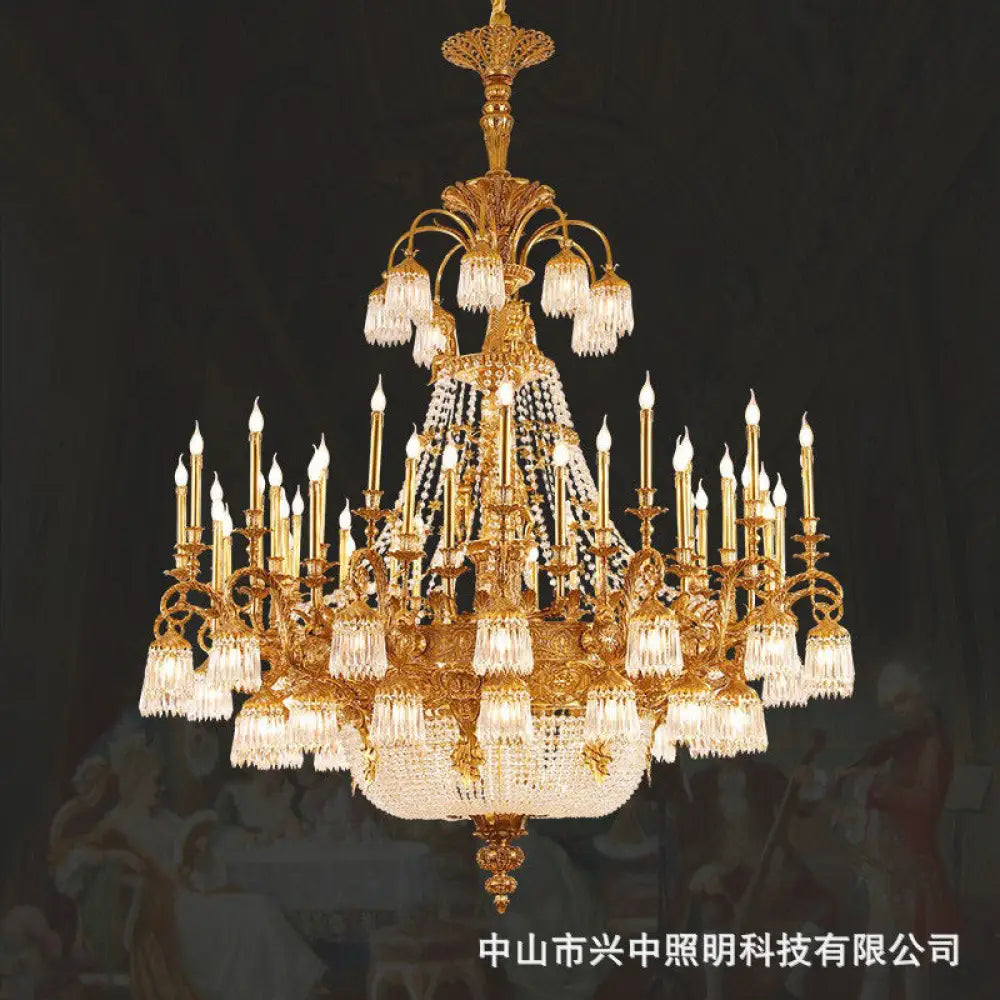 European-style copper Villa Hall chandelier French luxury elegant duplex building high retro living room candle crystal