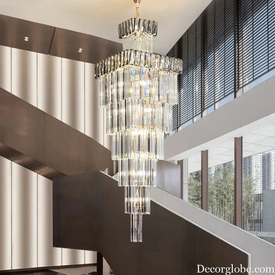 Luxurious Crystal Clear Pendant Light - Artistic Chandelier for Elegant Living Rooms and Staircases - DecorGlobe