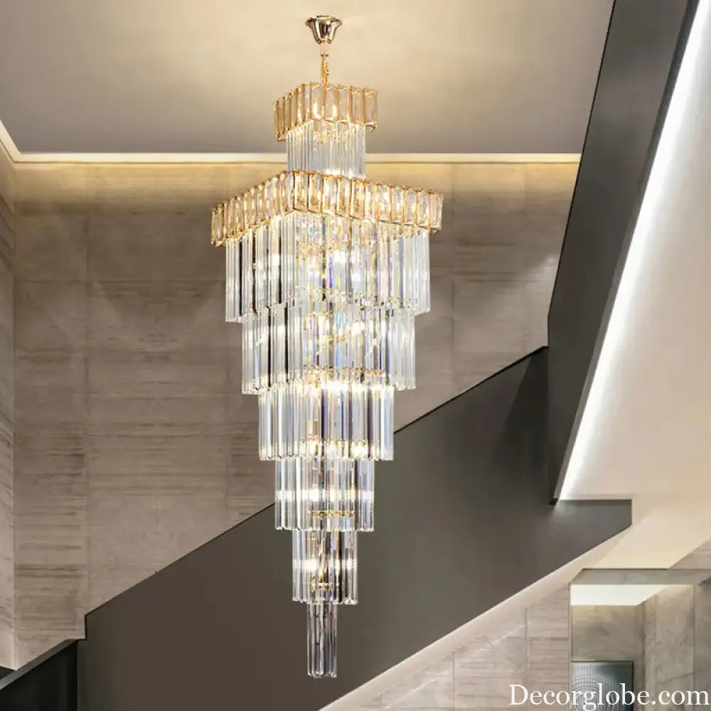 Luxurious Crystal Clear Pendant Light - Artistic Chandelier for Elegant Living Rooms and Staircases - DecorGlobe