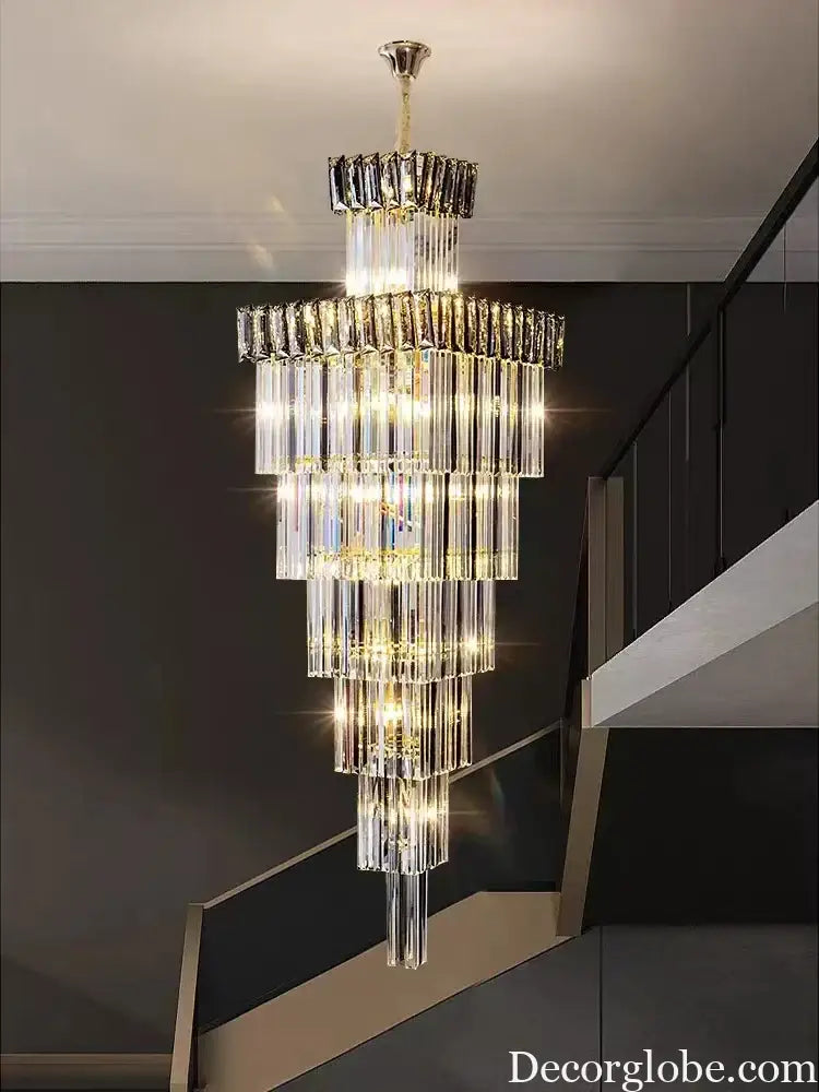 Luxurious Crystal Clear Pendant Light - Artistic Chandelier for Elegant Living Rooms and Staircases - DecorGlobe