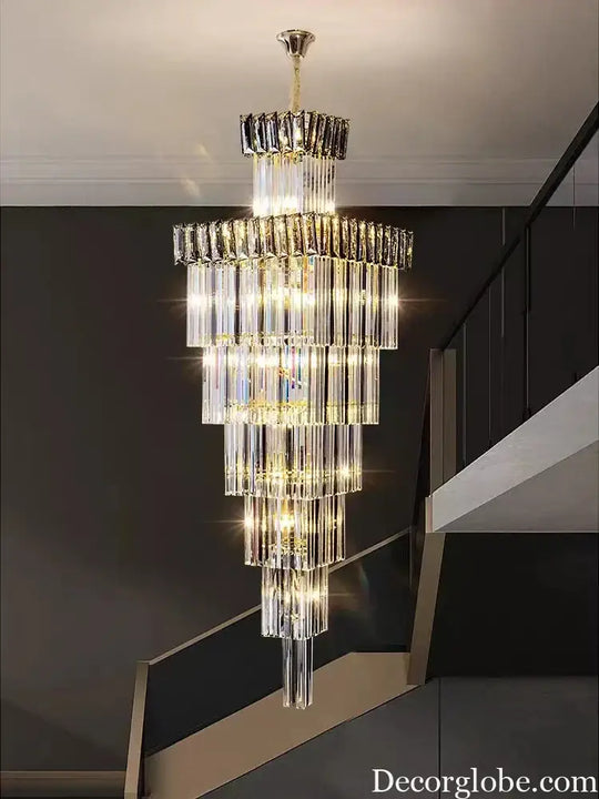 Luxurious Crystal Clear Pendant Light - Artistic Chandelier for Elegant Living Rooms and Staircases - DecorGlobe