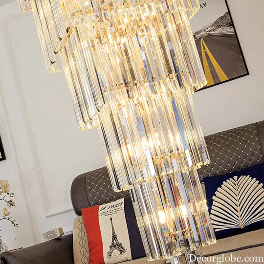 Luxurious Crystal Clear Pendant Light - Artistic Chandelier for Elegant Living Rooms and Staircases - DecorGlobe