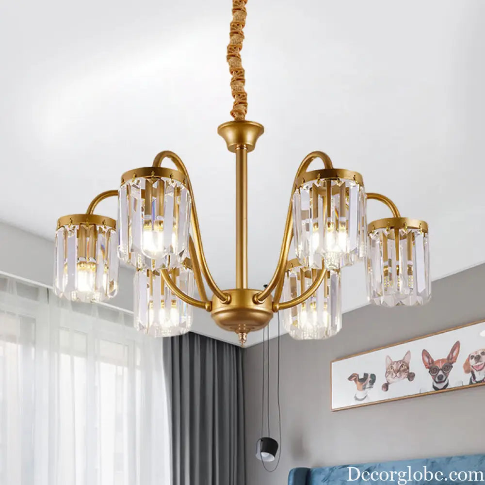 Modern Cylinder Crystal Pendant Chandelier with Gold Finish - 6/8 Heads