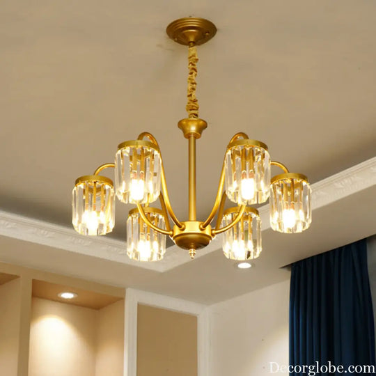 Modern Cylinder Crystal Pendant Chandelier with Gold Finish - 6/8 Heads