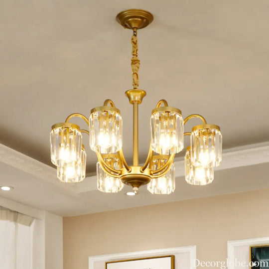 Modern Cylinder Crystal Pendant Chandelier with Gold Finish - 6/8 Heads