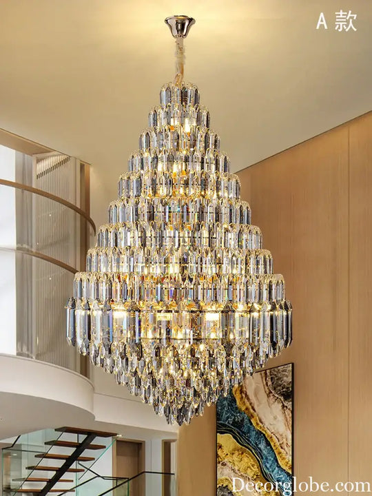 Luxurious Golden Amber Crystal Chandelier - Grand Decorative Lighting for Lobbies, Villas, Staircases, and Corridors - DecorGlobe
