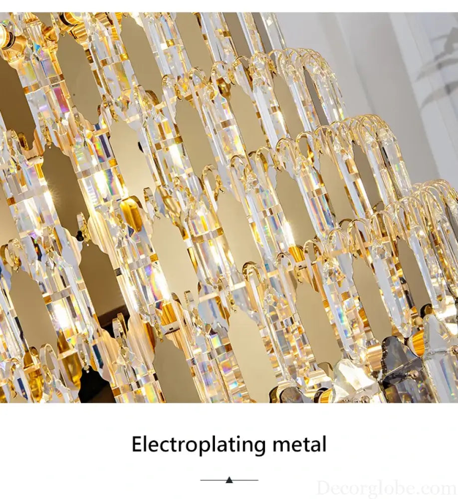 Luxurious Golden Amber Crystal Chandelier - Grand Decorative Lighting for Lobbies, Villas, Staircases, and Corridors - DecorGlobe