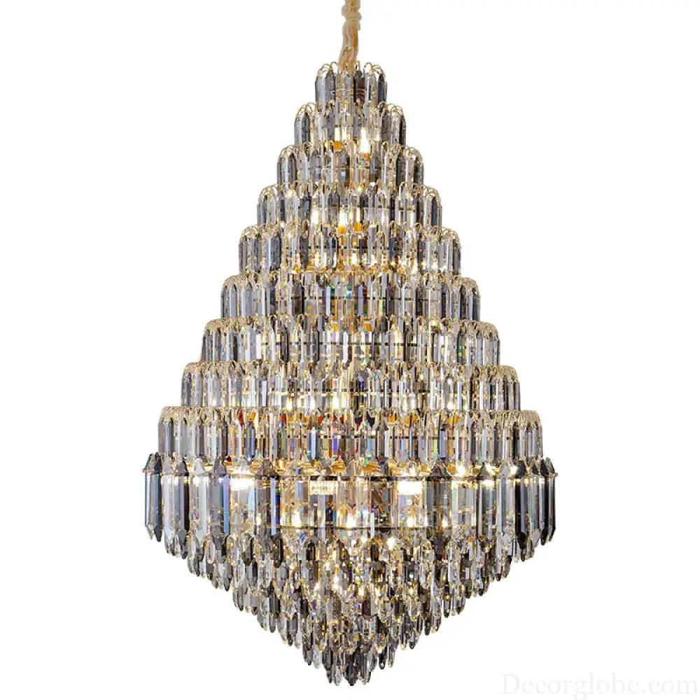 Luxurious Golden Amber Crystal Chandelier - Grand Decorative Lighting for Lobbies, Villas, Staircases, and Corridors - DecorGlobe