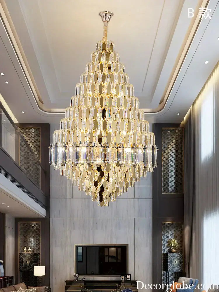 Luxurious Golden Amber Crystal Chandelier - Grand Decorative Lighting for Lobbies, Villas, Staircases, and Corridors - DecorGlobe