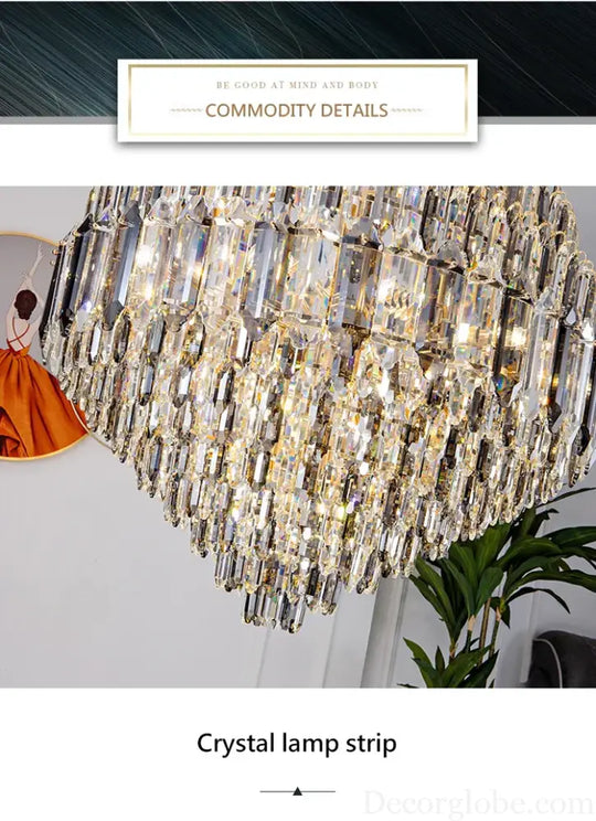 Luxurious Golden Amber Crystal Chandelier - Grand Decorative Lighting for Lobbies, Villas, Staircases, and Corridors - DecorGlobe