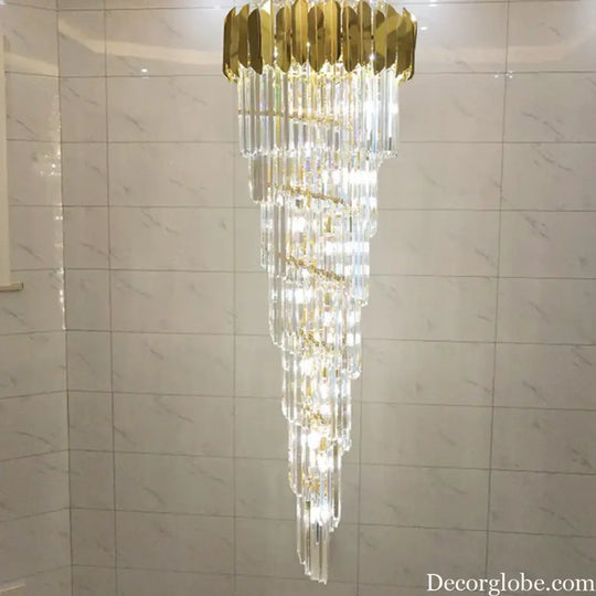 Luxurious Interior Hall Stairwell Golden Chandelier - Modern Elegance with Clean Crystal Ball Accents and LED Lighting - DecorGlobe