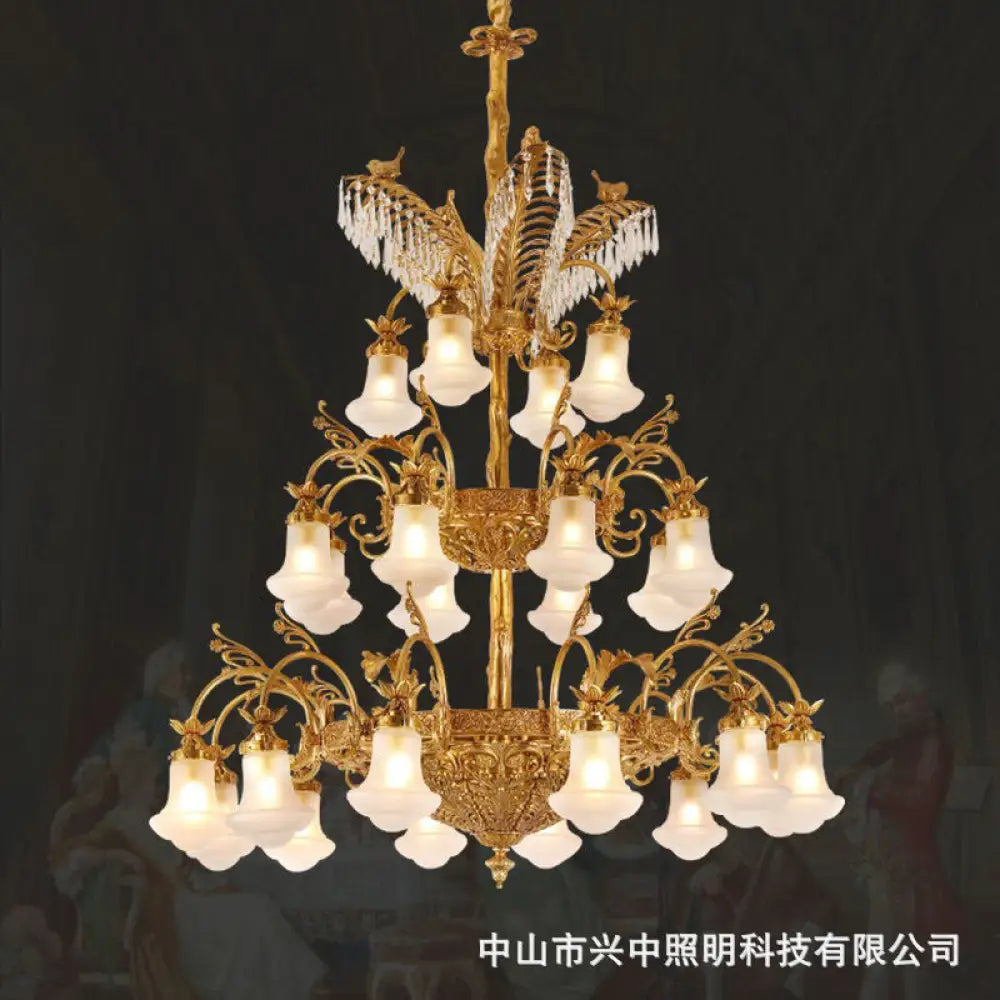 European-style copper Villa duplex building chandelier luxury French dewaxing copper lamp hotel engineering crystal