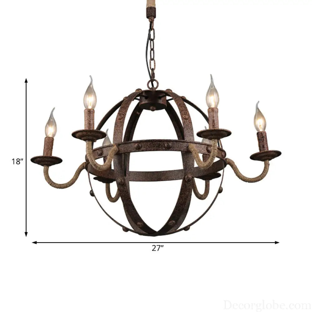Metal Chandelier Lamp - Country Style 6-Light Pendant Lighting for Dining Room in Rust Rust