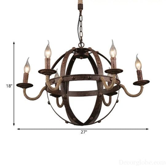 Metal Chandelier Lamp - Country Style 6-Light Pendant Lighting for Dining Room in Rust Rust
