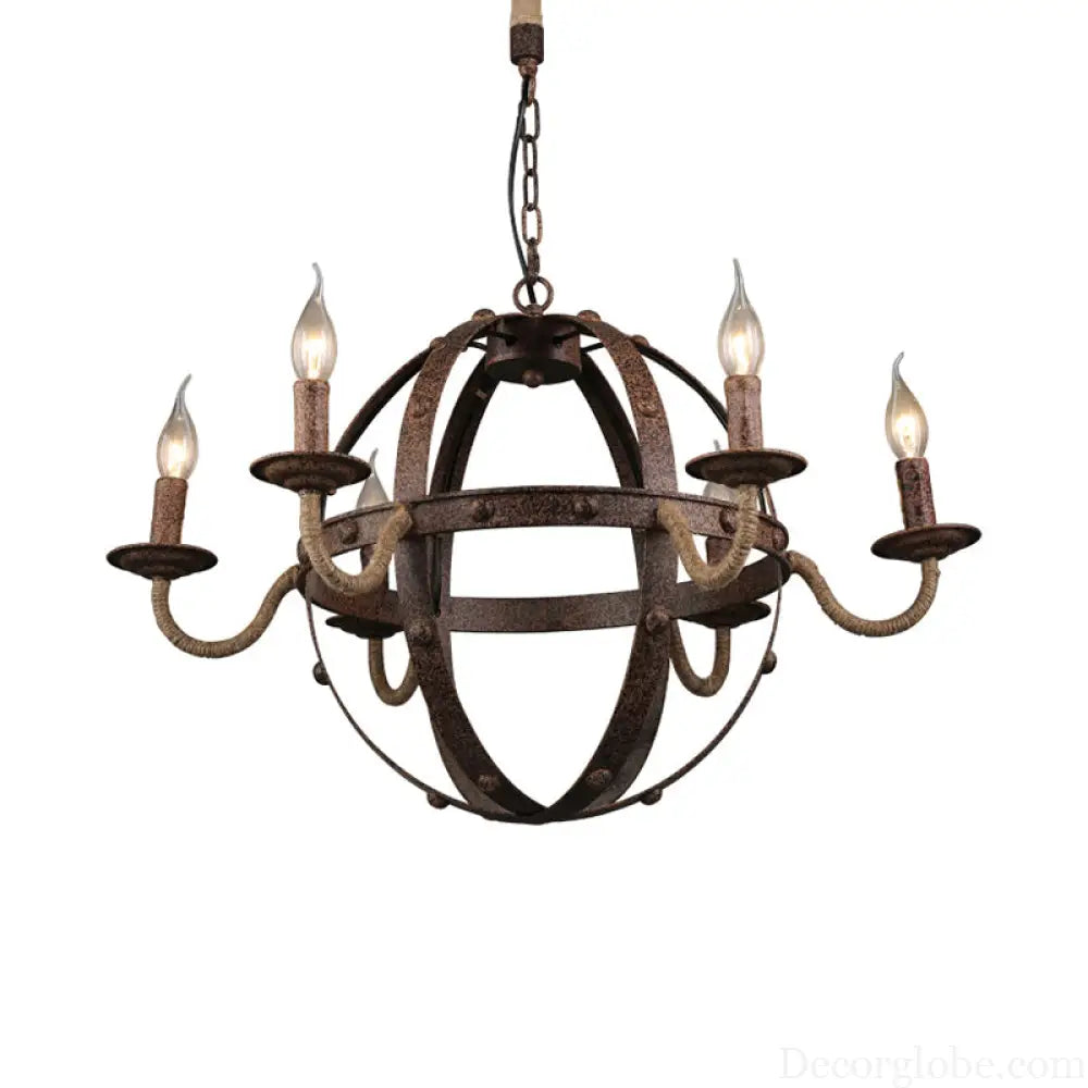 Metal Chandelier Lamp - Country Style 6-Light Pendant Lighting for Dining Room in Rust Rust