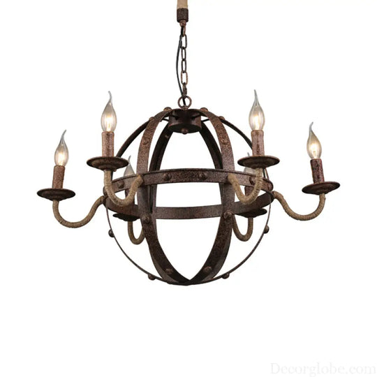 Metal Chandelier Lamp - Country Style 6-Light Pendant Lighting for Dining Room in Rust Rust