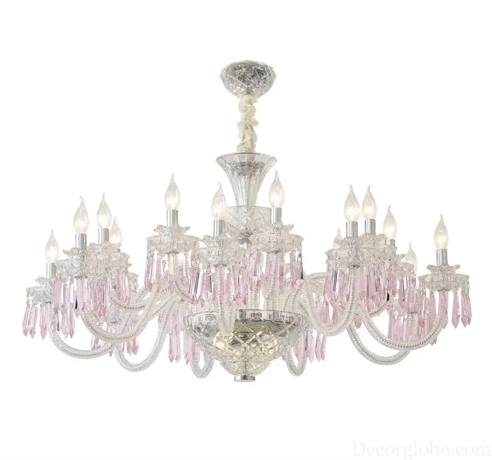 Romantic Crysatl Candle Chandelier Luxury Glass Pink Decora E14 Pendant Lights D68cm H52cm Art Decor Led Lamparas