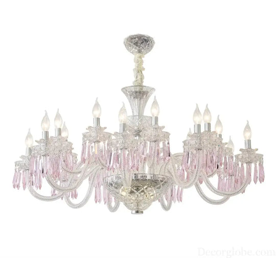 Romantic Crysatl Candle Chandelier Luxury Glass Pink Decora E14 Pendant Lights D68cm H52cm Art Decor Led Lamparas