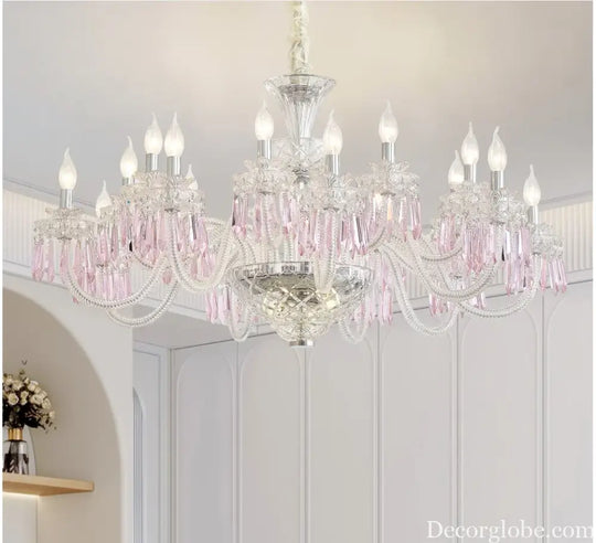 Romantic Crysatl Candle Chandelier Luxury Glass Pink Decora E14 Pendant Lights D68cm H52cm Art Decor Led Lamparas