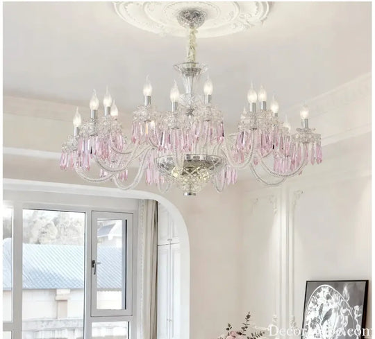 Romantic Crysatl Candle Chandelier Luxury Glass Pink Decora E14 Pendant Lights D68cm H52cm Art Decor Led Lamparas