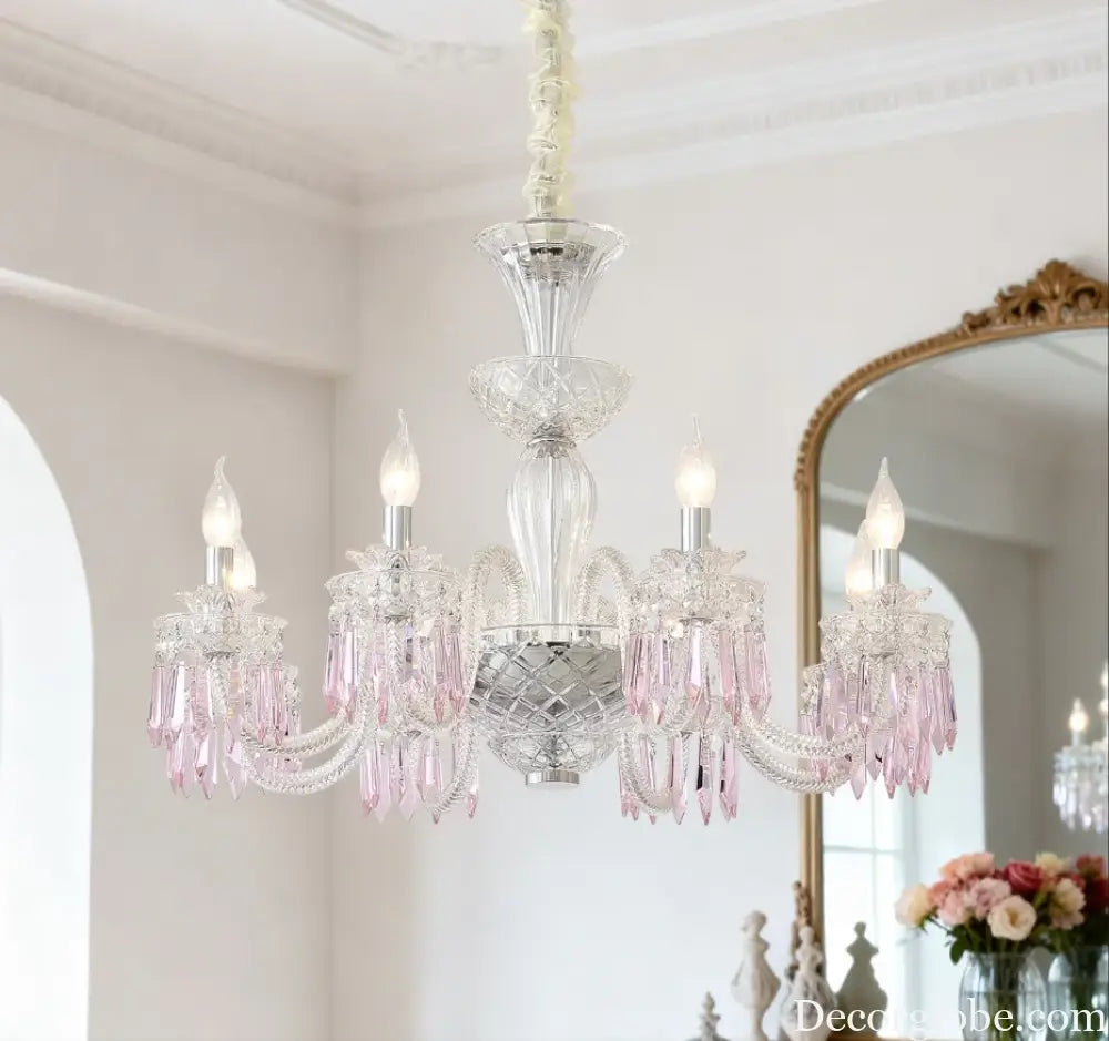 Romantic Crysatl Candle Chandelier Luxury Glass Pink Decora E14 Pendant Lights D68cm H52cm Art Decor Led Lamparas